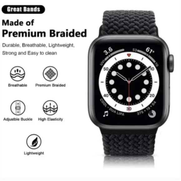 NEW Adjustable Braided Solo Loop For Apple Watch BW - Picture 3 of 3